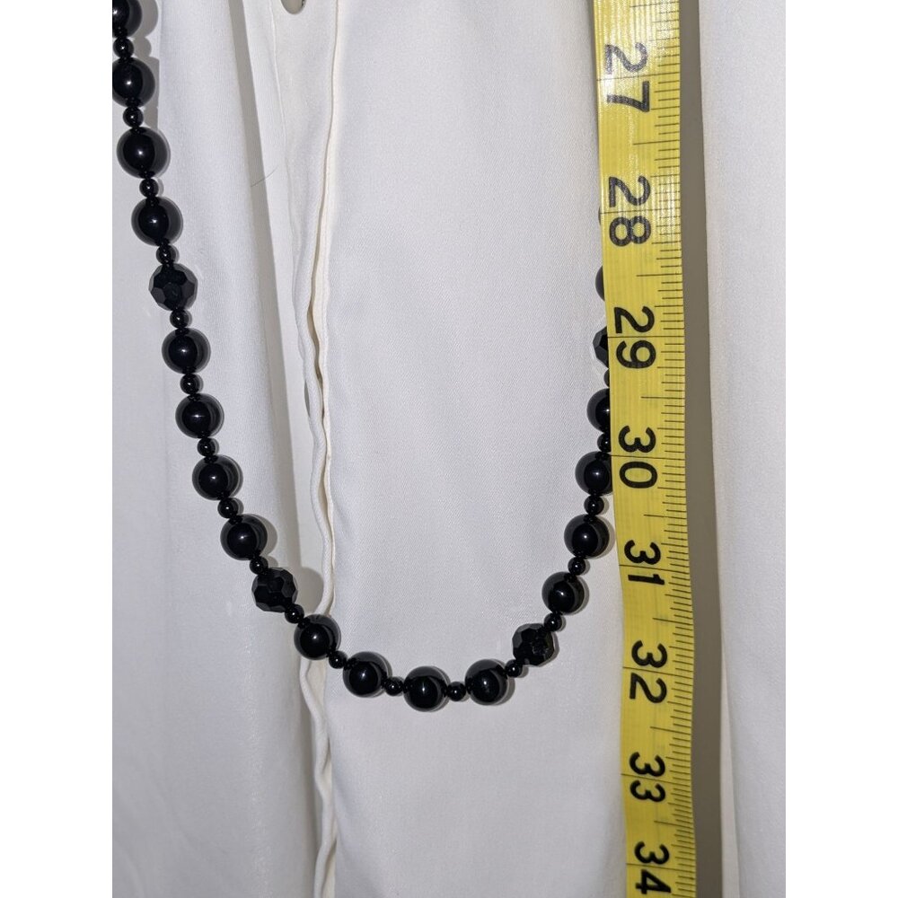 Black Beaded 64" Necklace Faceted Beads Silver Toggle Closure - Picture 9 of 14